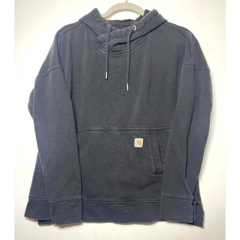 Carhartt Relaxed Fit Hoodie Black Crossover Neck Pullover M 8/10 103591 N04
